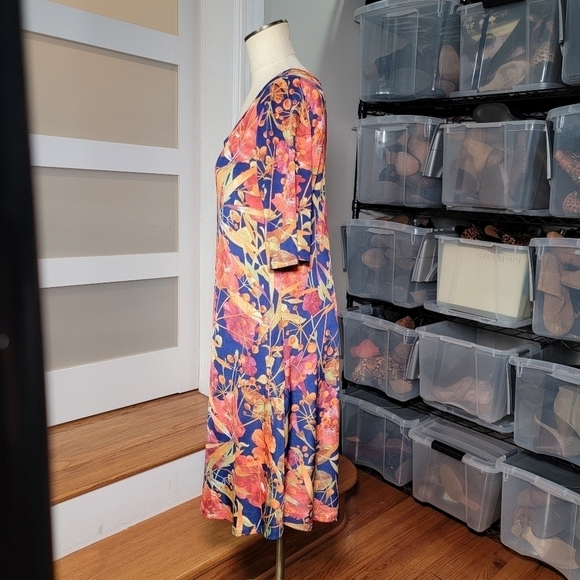 Touch Express Tropical Floral Flower Dress Stretch Knit Travel Vacation Size L - Picture 5 of 15